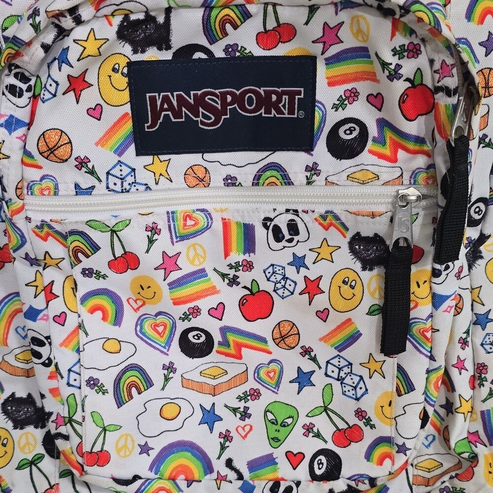 JanSport Big Student Backpack Multicolor Doodle Print Zip School Bag - Picture 3 of 11